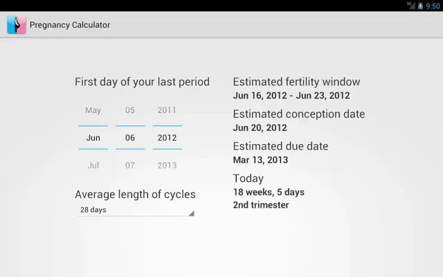 Pregnancy Calculator android App screenshot 0